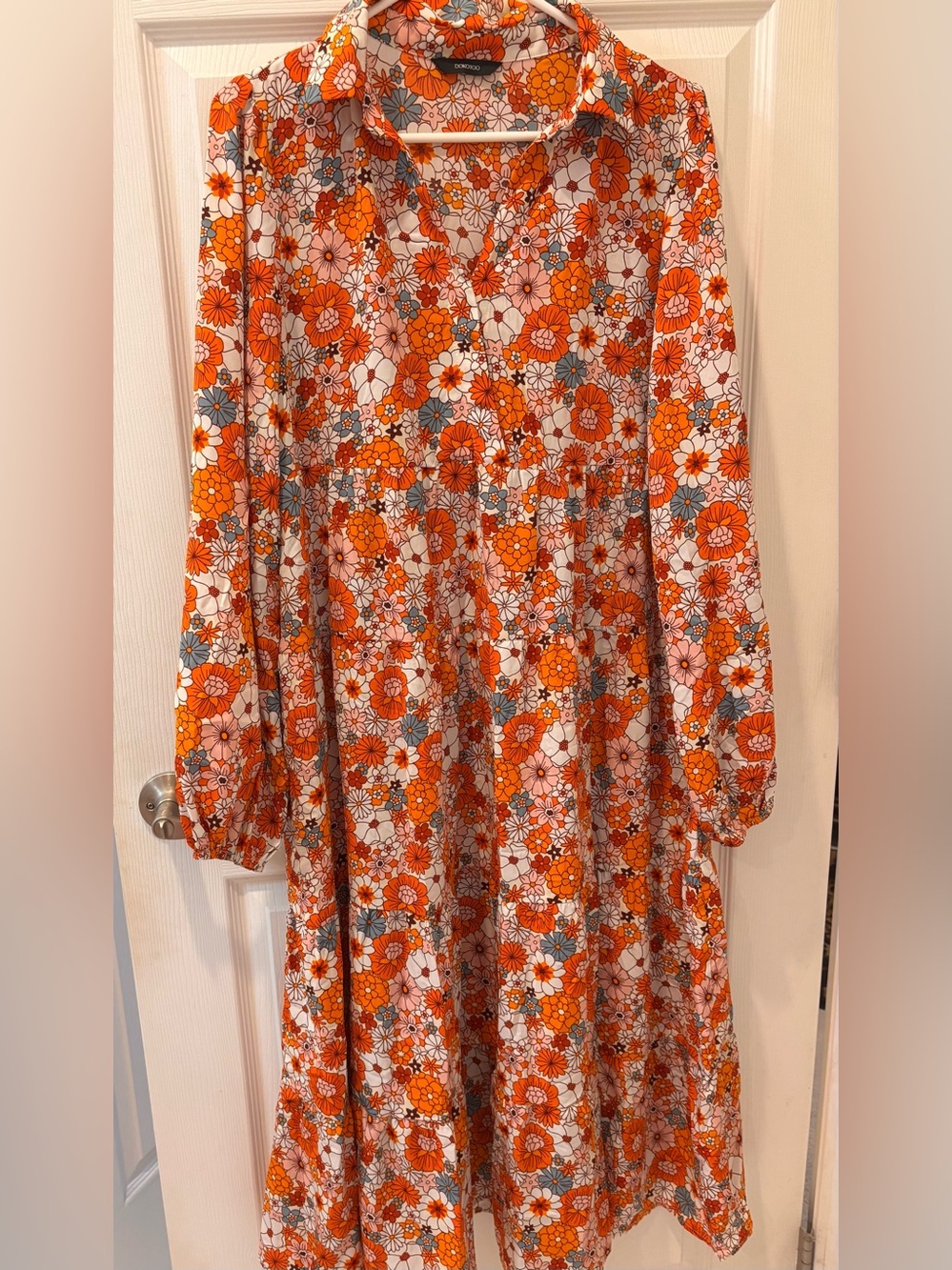 Dokotoo Floral Bohemian Long-Sleeve Maxi Dress in Orange and Pink